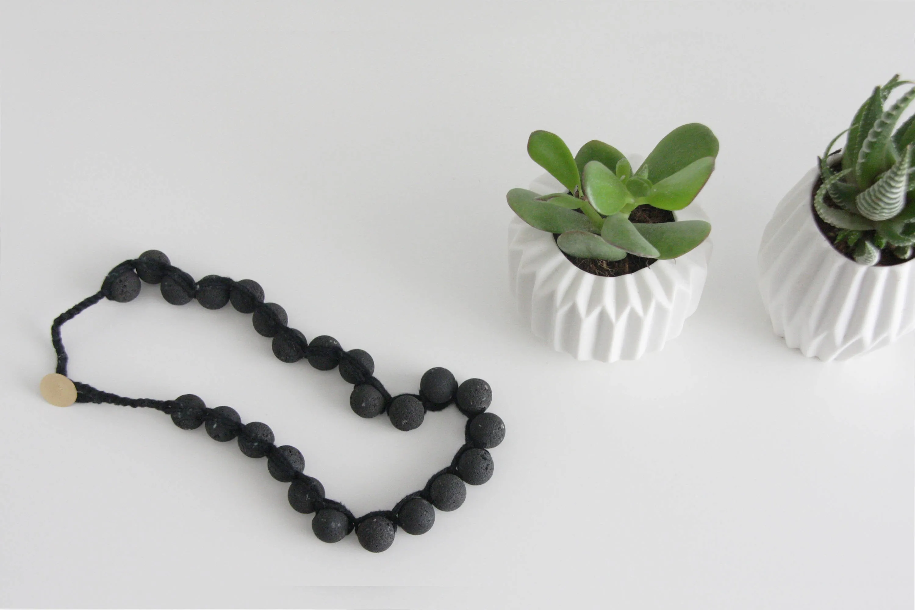 Black Modern Lava Rough beaded Necklace