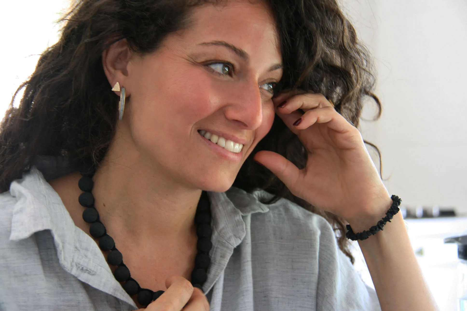 Black Modern Lava Rough beaded Necklace