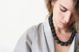 Black Modern Lava Rough beaded Necklace