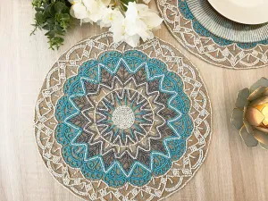 Blue Bohemian Round Beaded Placemats - Set of 6