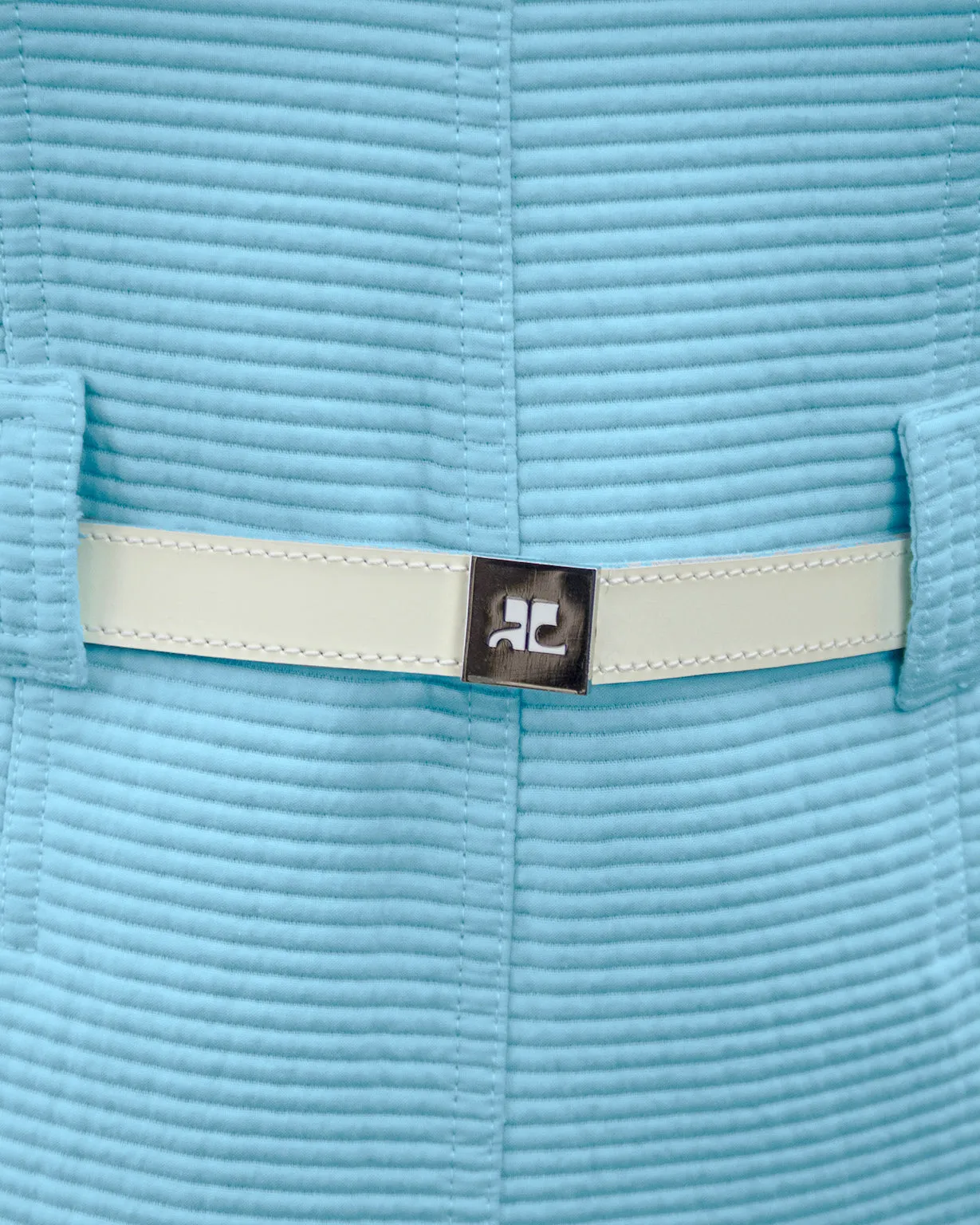Blue Cotton Ribbed Day Dress with White Belt