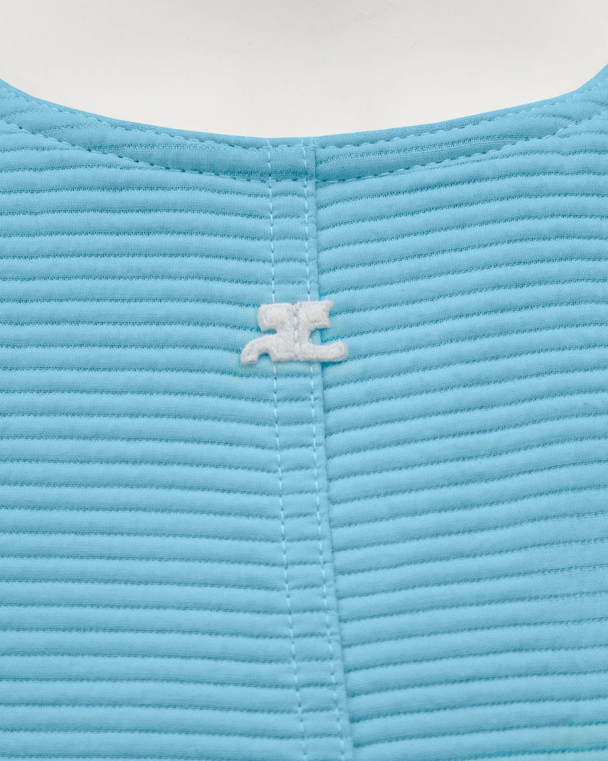 Blue Cotton Ribbed Day Dress with White Belt