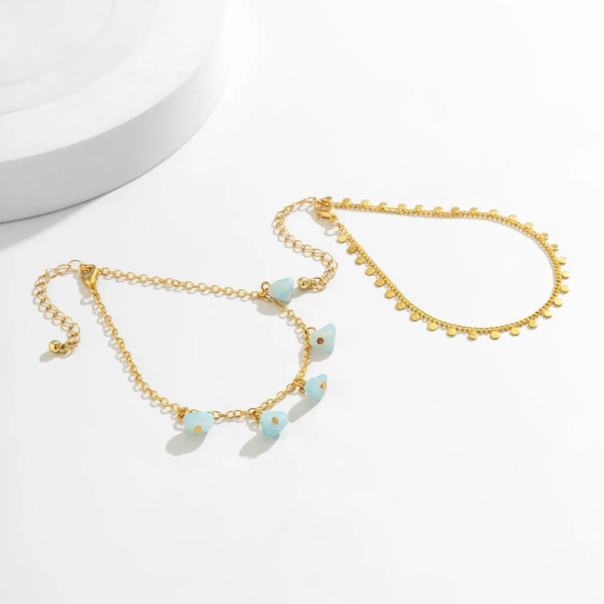 Bohemia 2 Pieces Natural Turquoise Stone Tassel Anklet Set