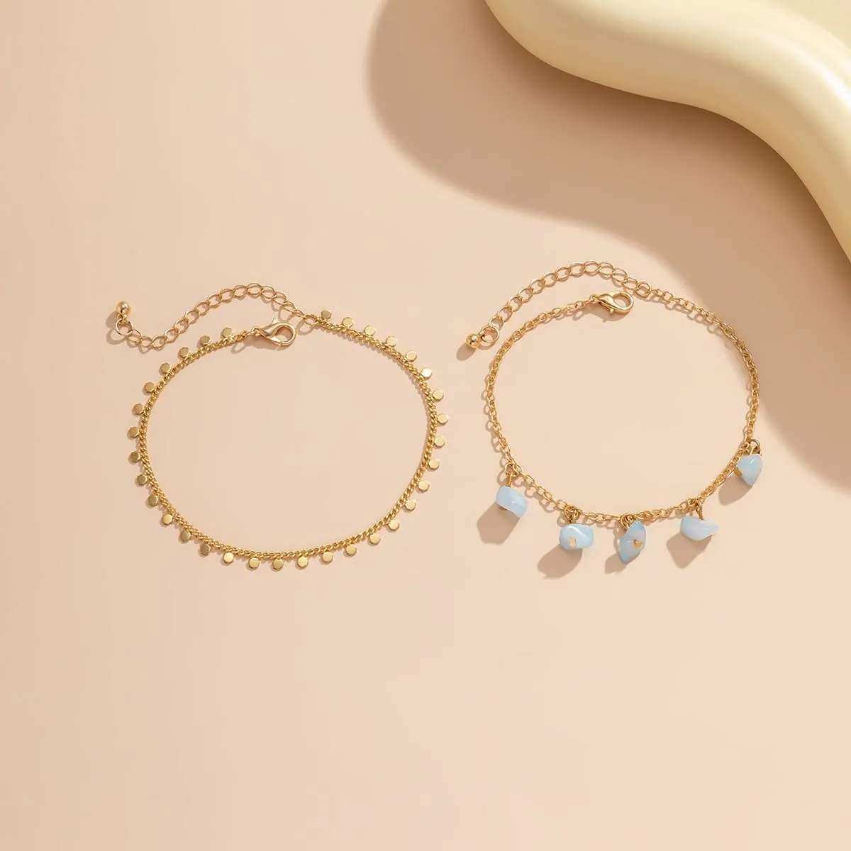 Bohemia 2 Pieces Natural Turquoise Stone Tassel Anklet Set