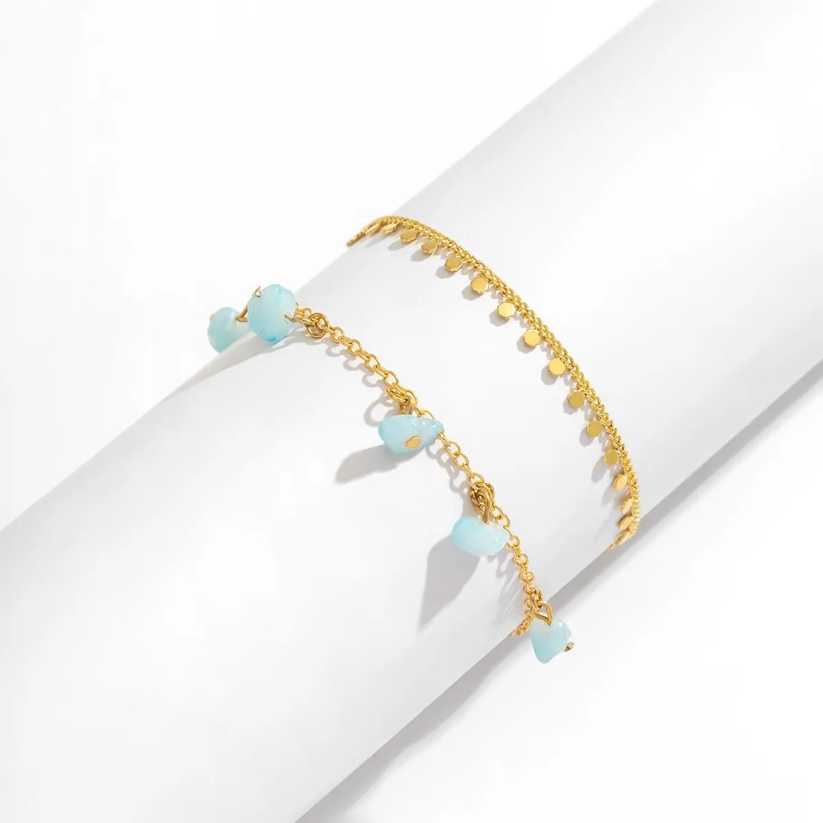Bohemia 2 Pieces Natural Turquoise Stone Tassel Anklet Set