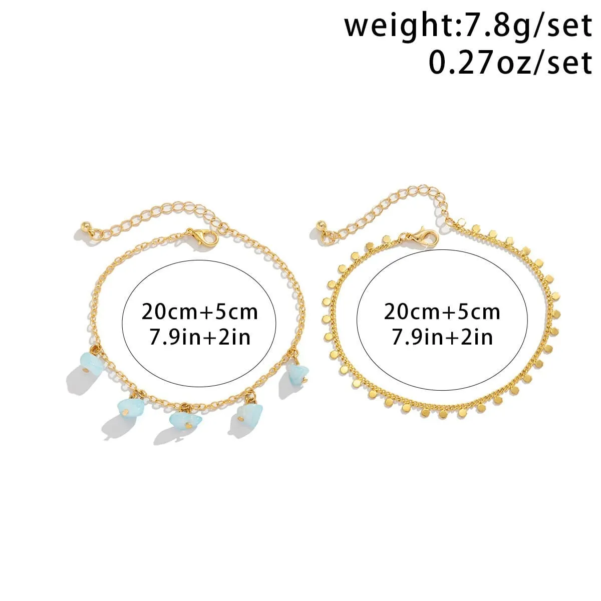 Bohemia 2 Pieces Natural Turquoise Stone Tassel Anklet Set
