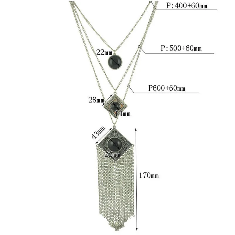 Bohemian Tassel Carved Gemstone Multi-layer Necklace