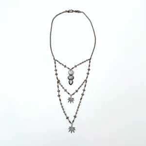 Boho Layered Moonstone Cannabis Leaf Necklace
