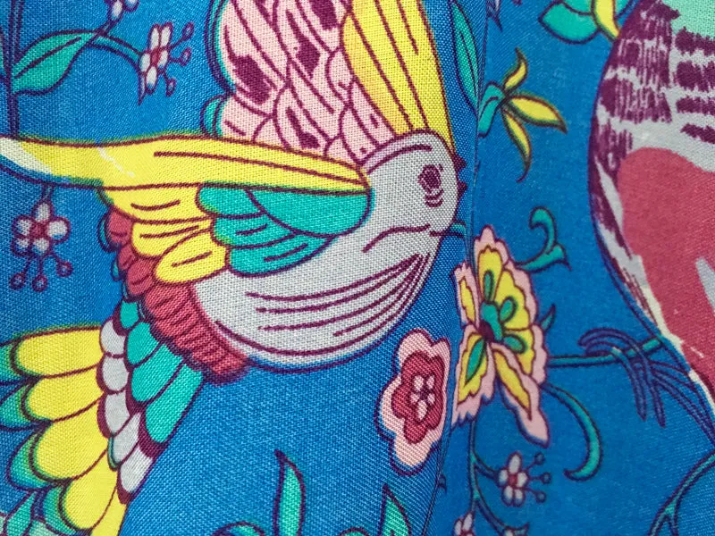 Boho Sexy V-Neck Tassel Short Sleeve Blue Bird Floral Long Bohemian Summer Dress