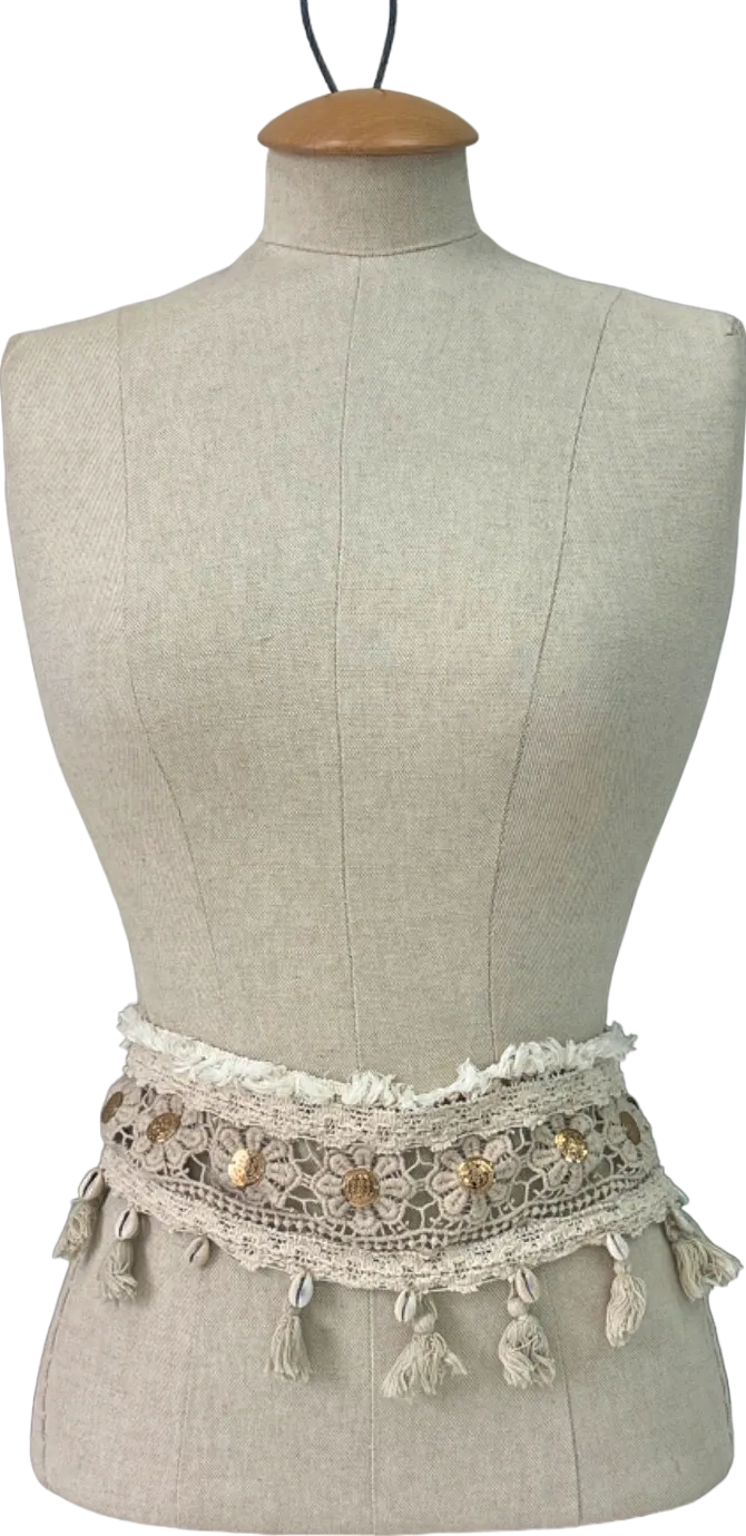Boho White Crochet Belt with Tassels One Size