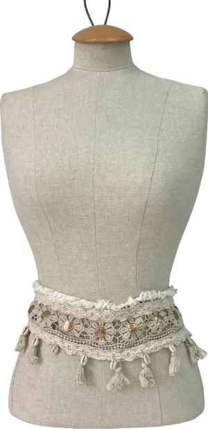 Boho White Crochet Belt with Tassels One Size