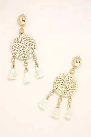 Boho Woven Natural Tassel 18k Gold Plated Earrings
