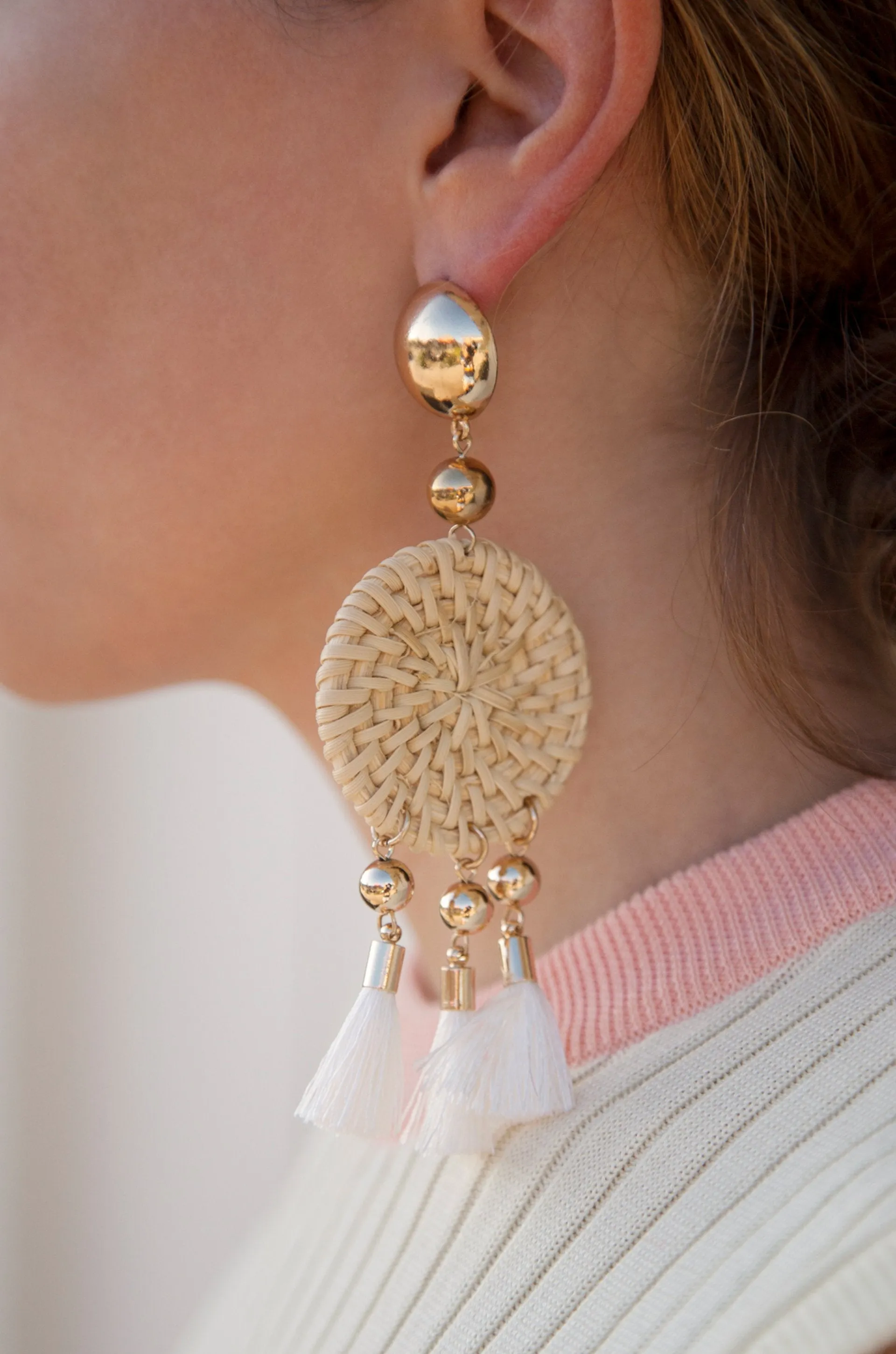Boho Woven Natural Tassel 18k Gold Plated Earrings