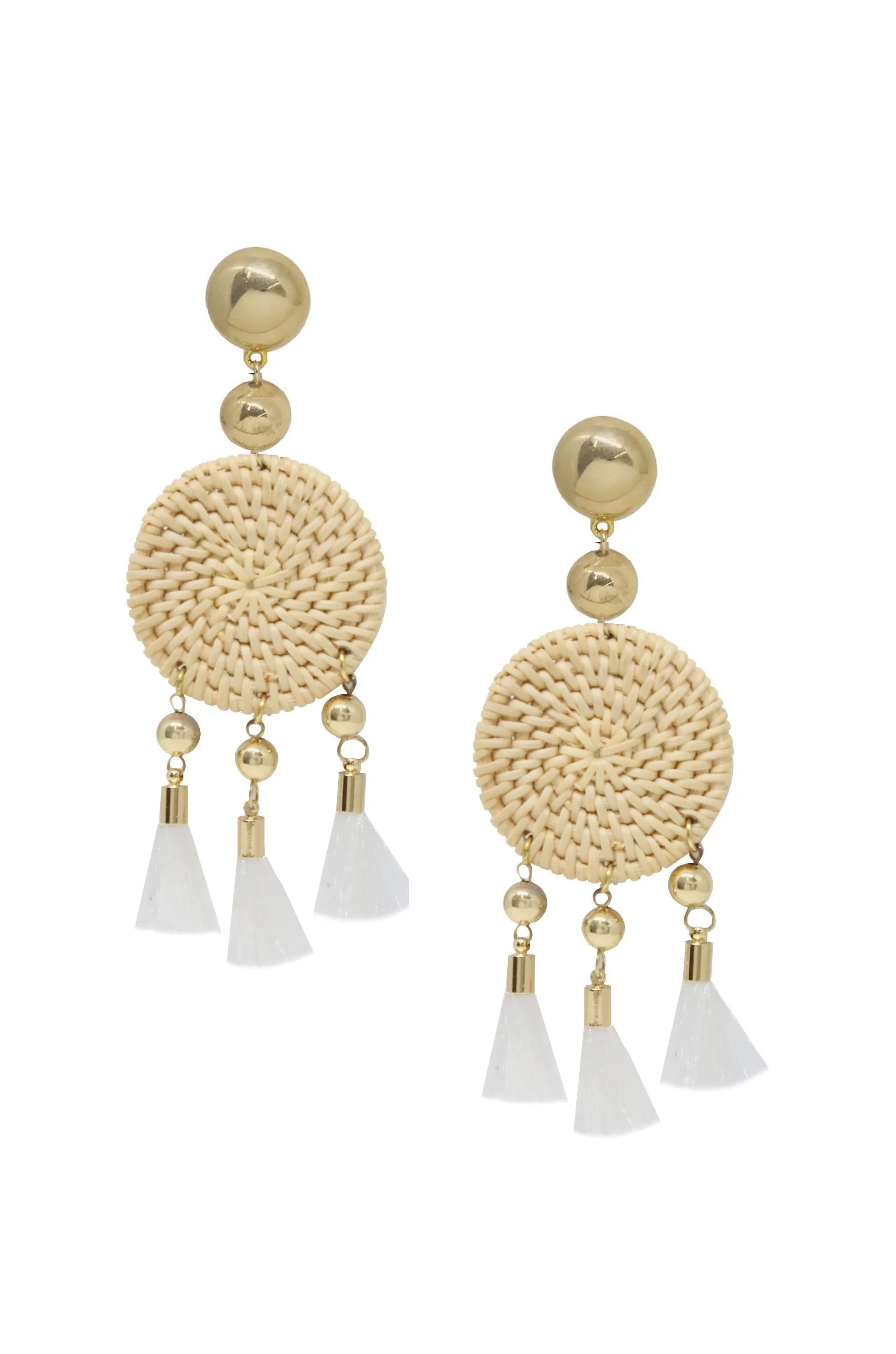 Boho Woven Natural Tassel 18k Gold Plated Earrings