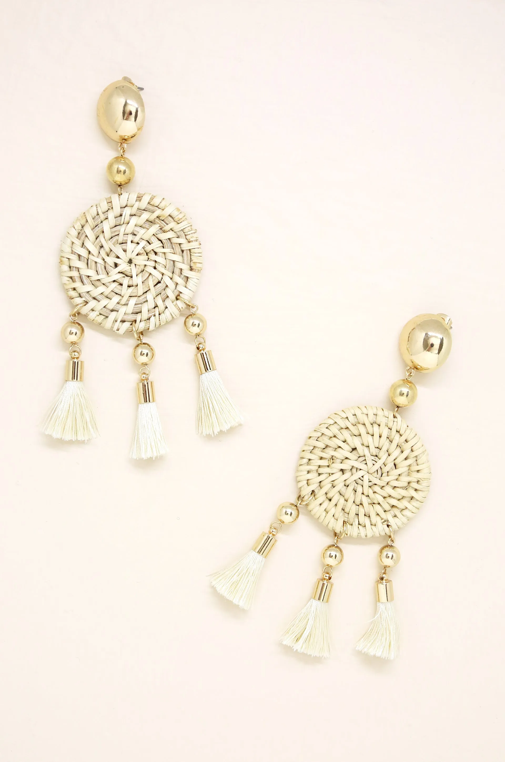 Boho Woven Natural Tassel 18k Gold Plated Earrings