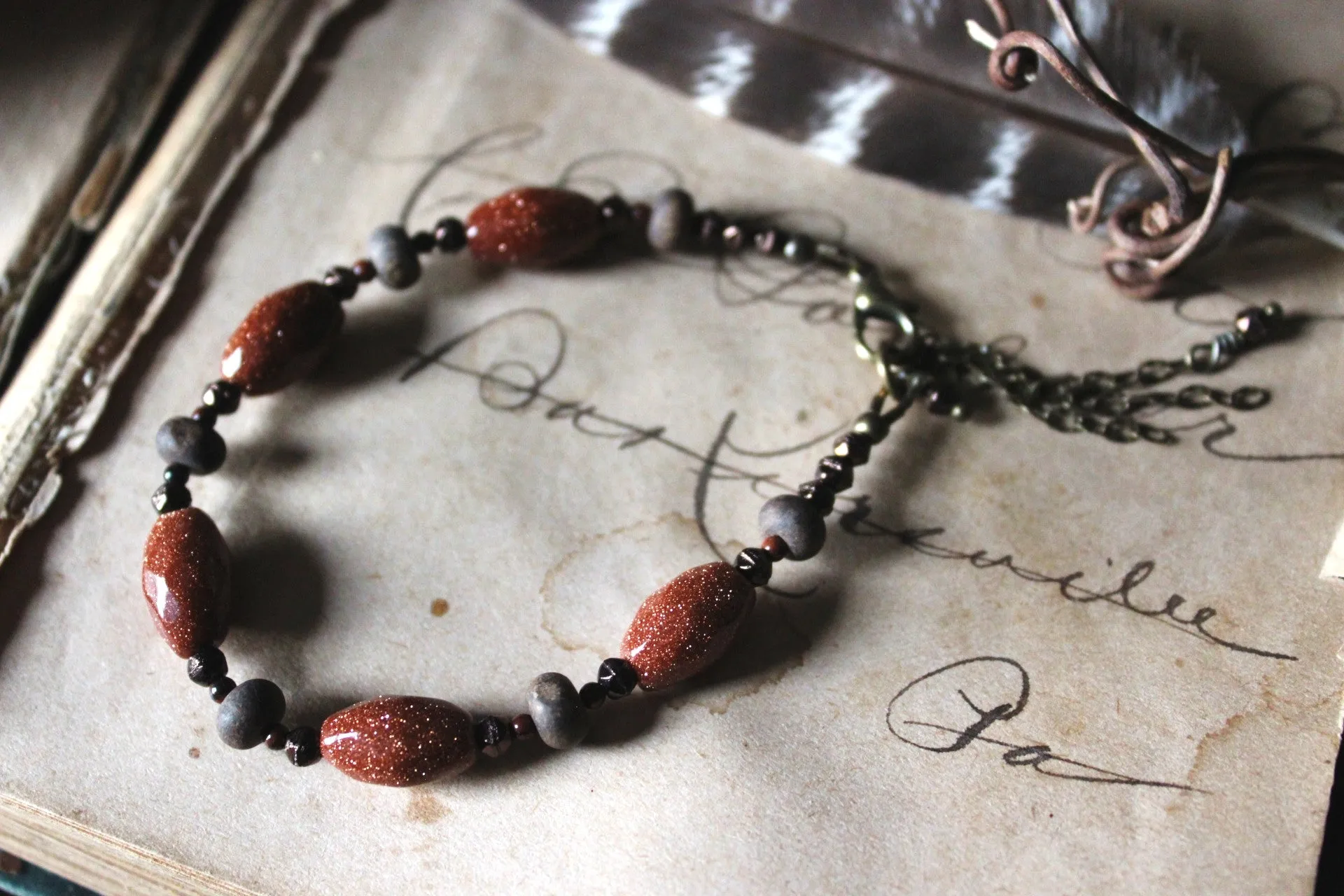 Bonfire. Gemstone & Glass Beaded Bracelet.