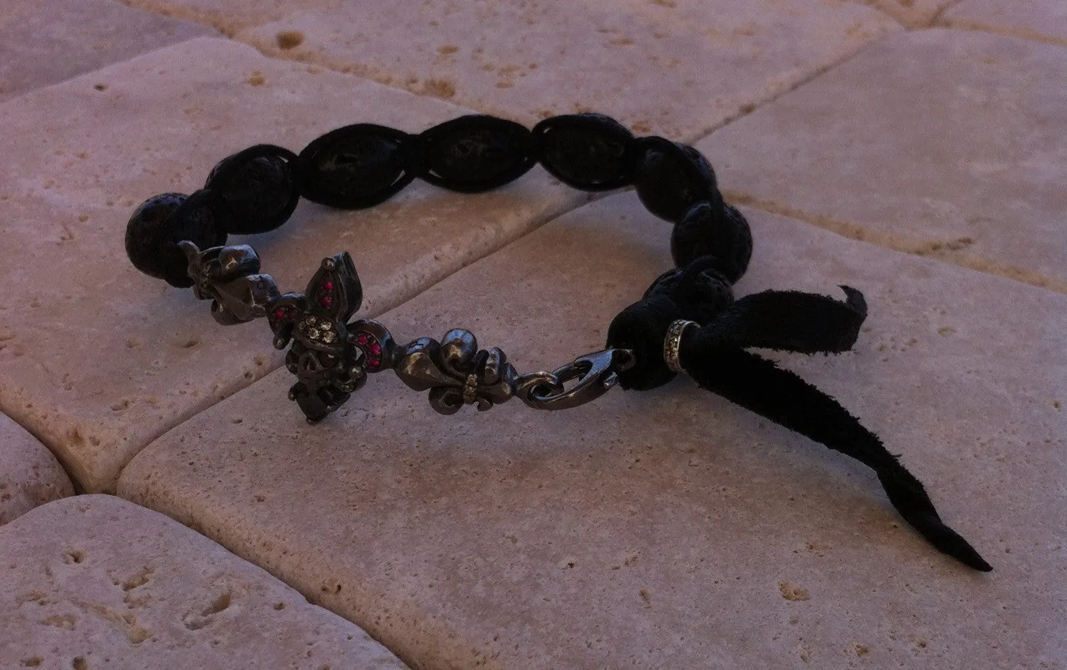Bracelet - Silver Jester Skull Diamond & Ruby