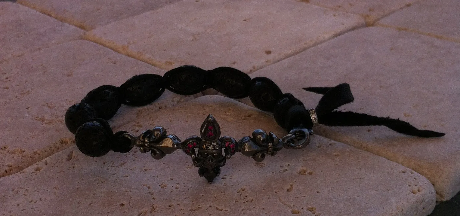 Bracelet - Silver Jester Skull Diamond & Ruby