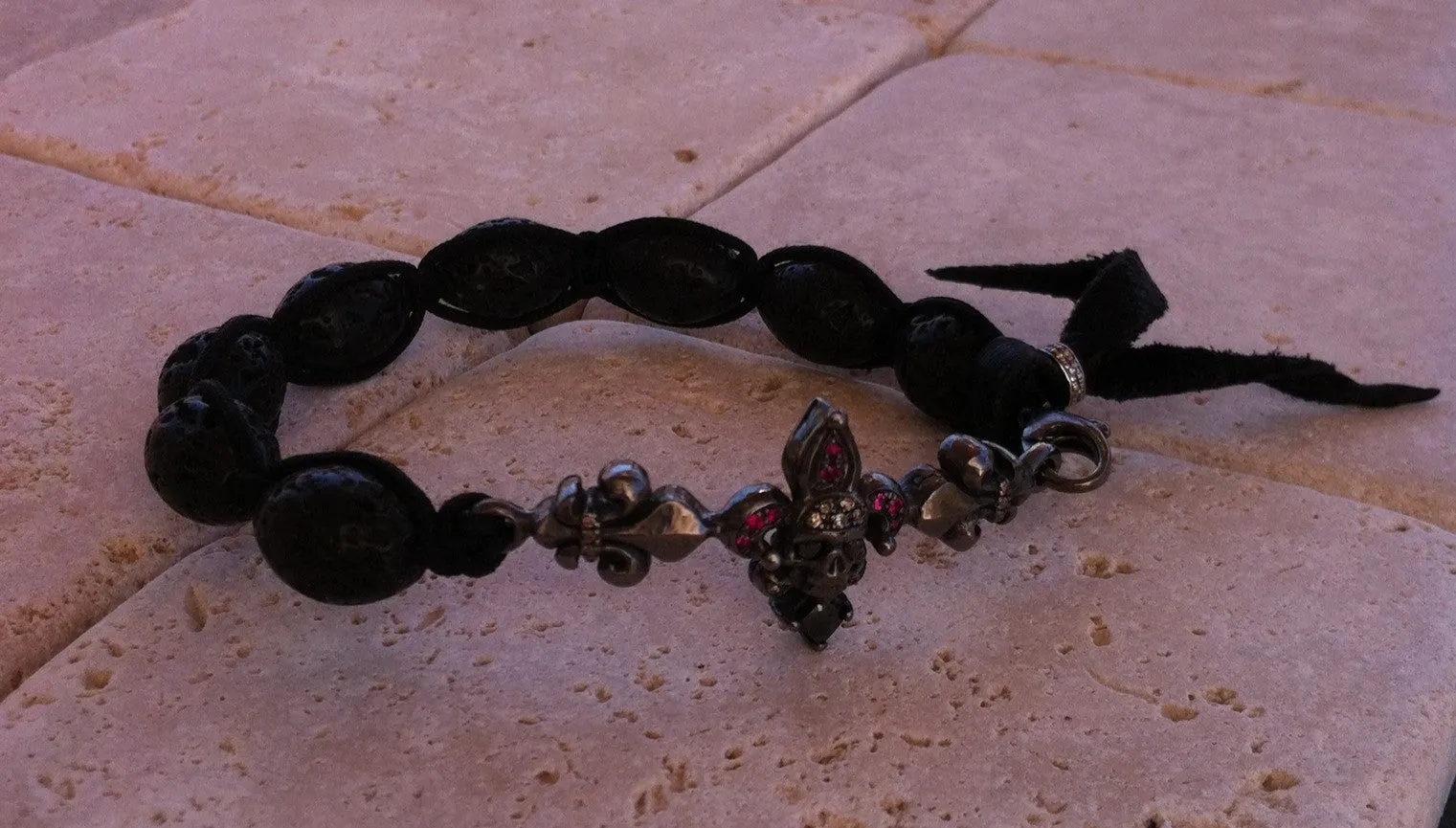 Bracelet - Silver Jester Skull Diamond & Ruby
