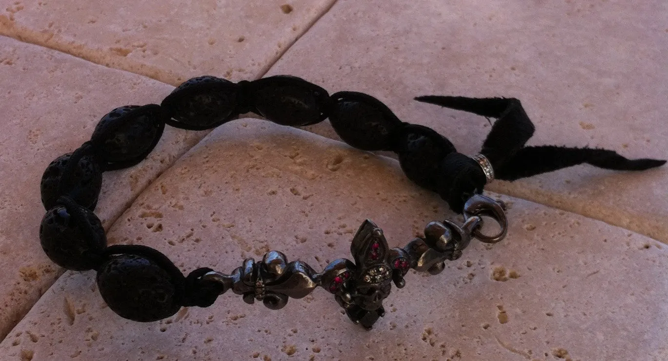 Bracelet - Silver Jester Skull Diamond & Ruby