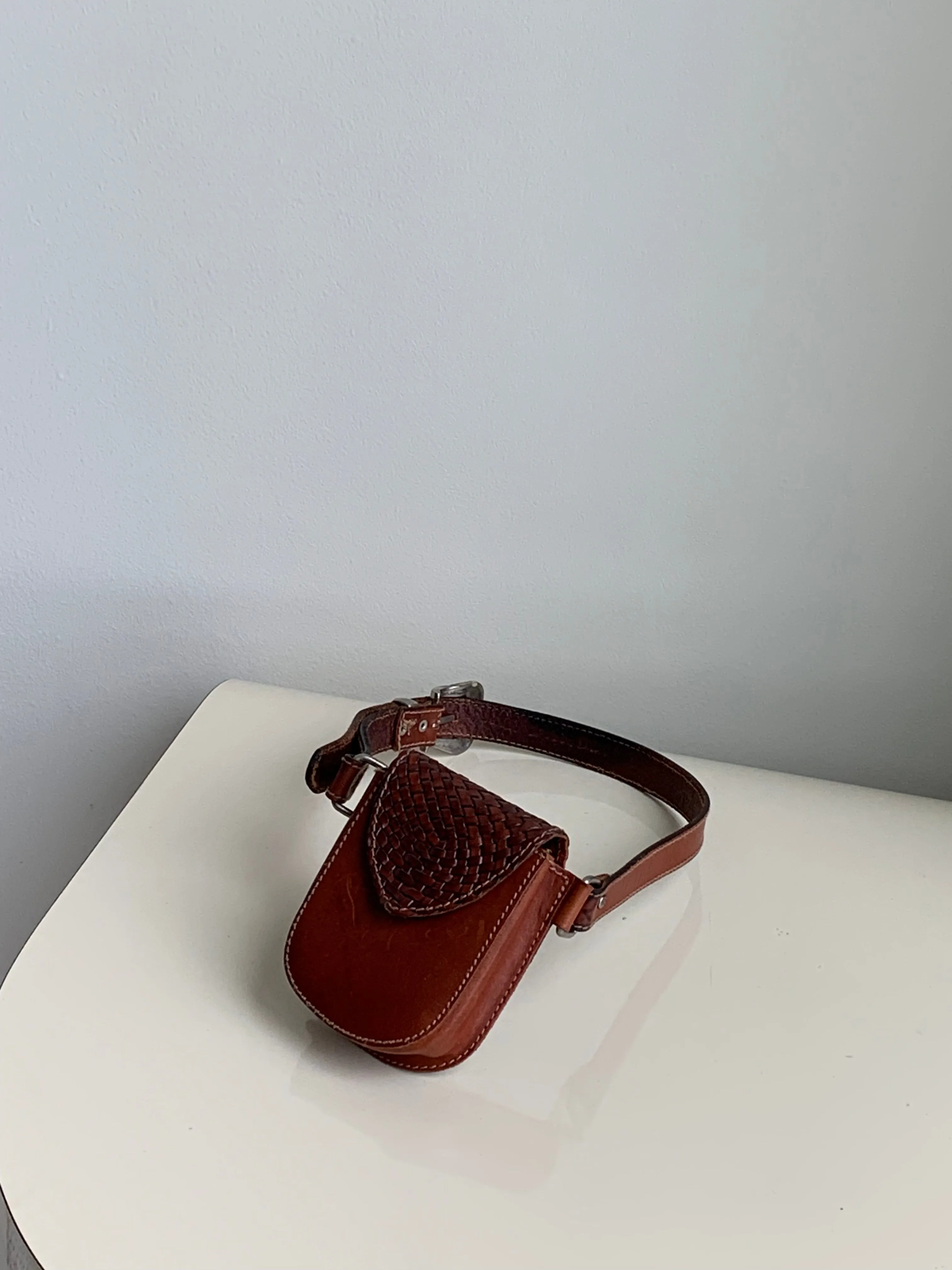 brown leather belt bag