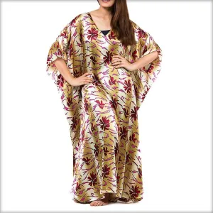 Brown Printed Long Nightwear Kaftan