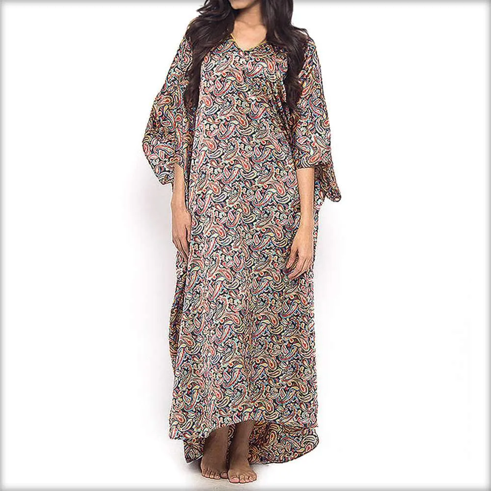 Brown Printed Long Nighty Caftan