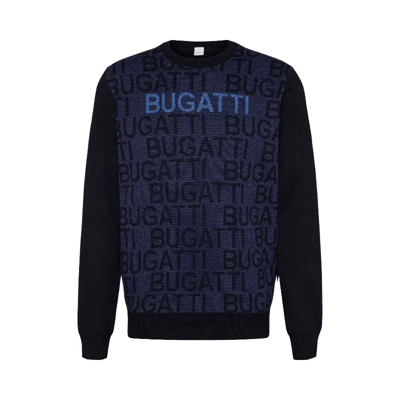 Bugatti Crew-Neck Jumper With Herringbone Pattern Navy