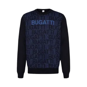 Bugatti Crew-Neck Jumper With Herringbone Pattern Navy