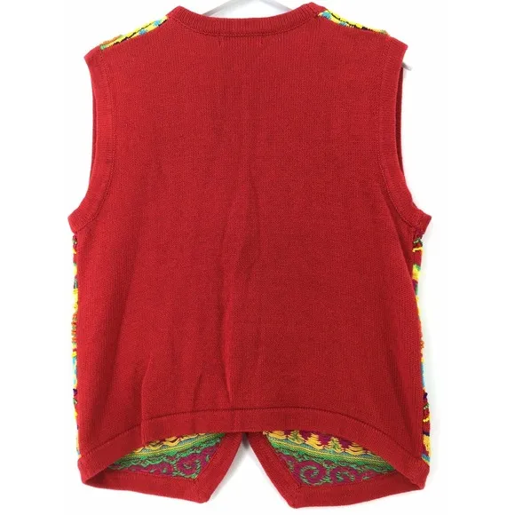 Cambridge Dry Goods Red Wooden Beaded Vest Cardigan Women's Size Medium Boho