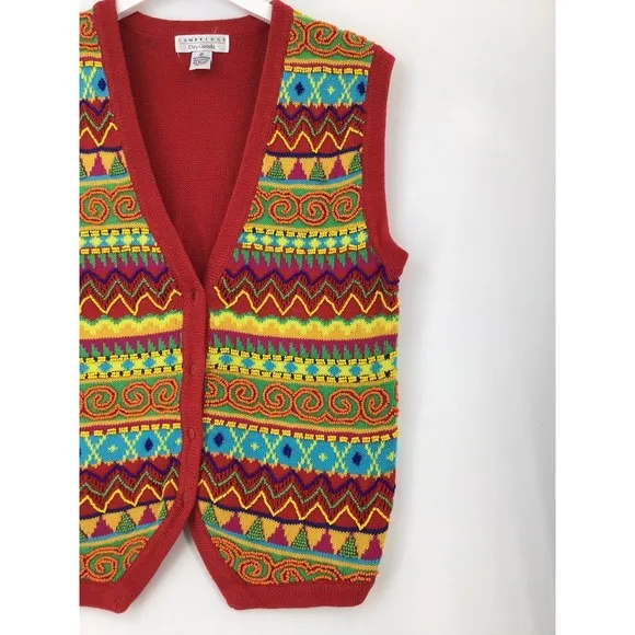 Cambridge Dry Goods Red Wooden Beaded Vest Cardigan Women's Size Medium Boho
