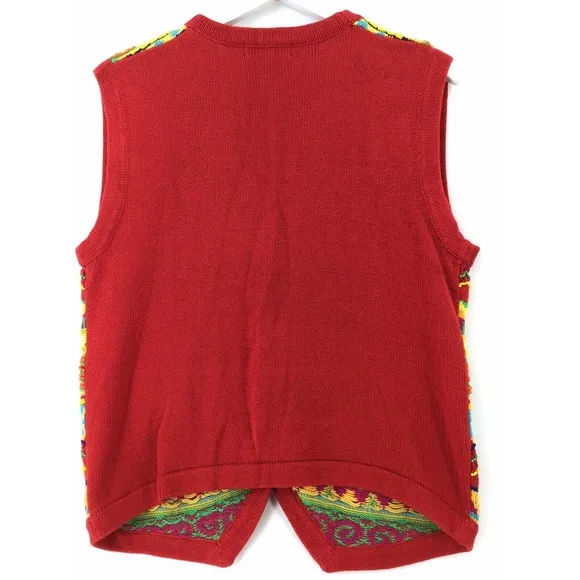 Cambridge Dry Goods Red Wooden Beaded Vest Cardigan Women's Size Medium Boho