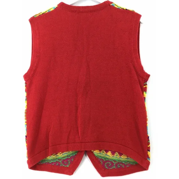 Cambridge Dry Goods Red Wooden Beaded Vest Cardigan Women's Size Medium Boho
