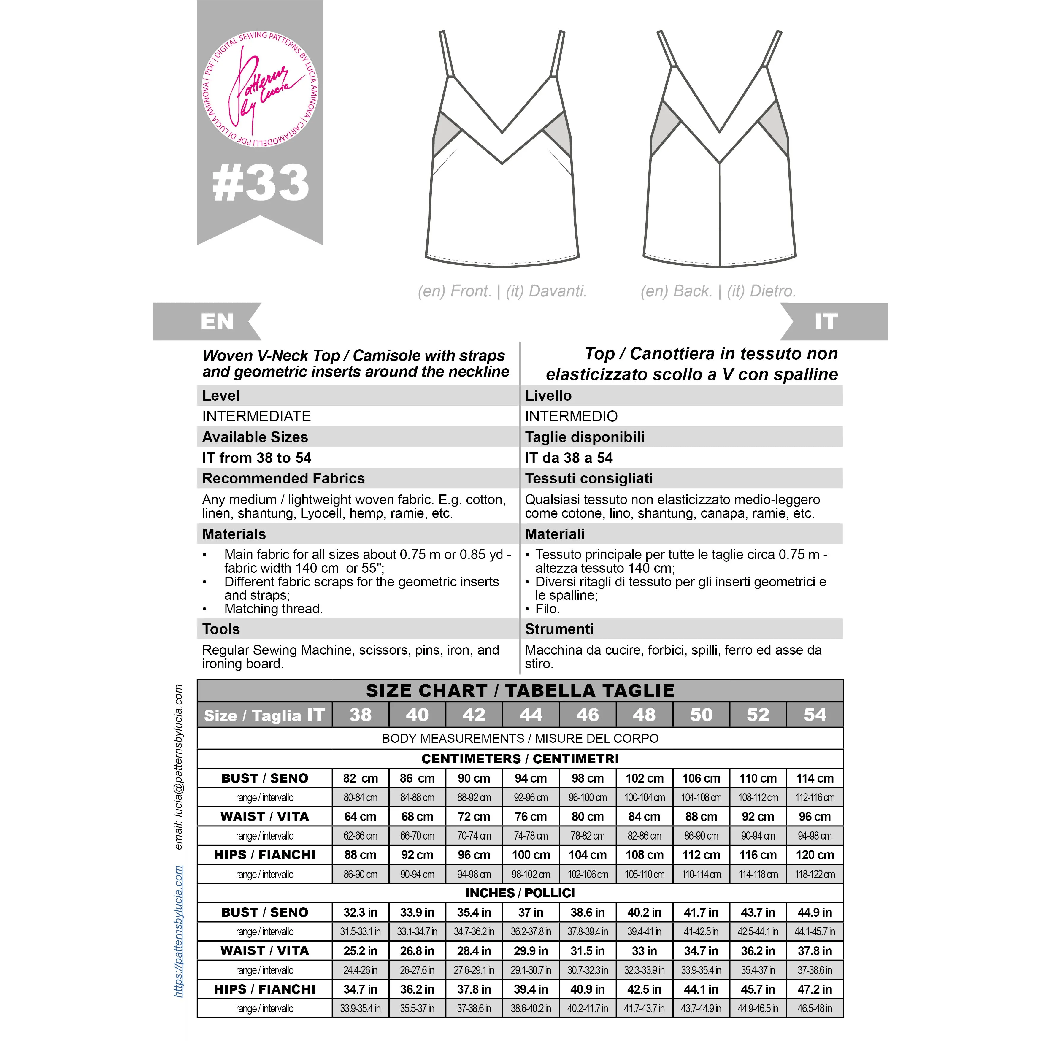 Camisole Top Sewing Pattern N.33