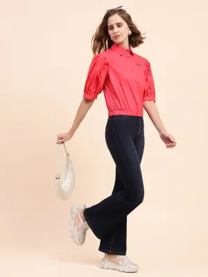 Camla Barcelona Disney Print Hot Pink Puff Sleeve Shirt