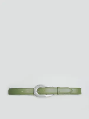 CAVALIERE MODERN WESTERN BELT IN VINTAGE GREEN CALFSKIN