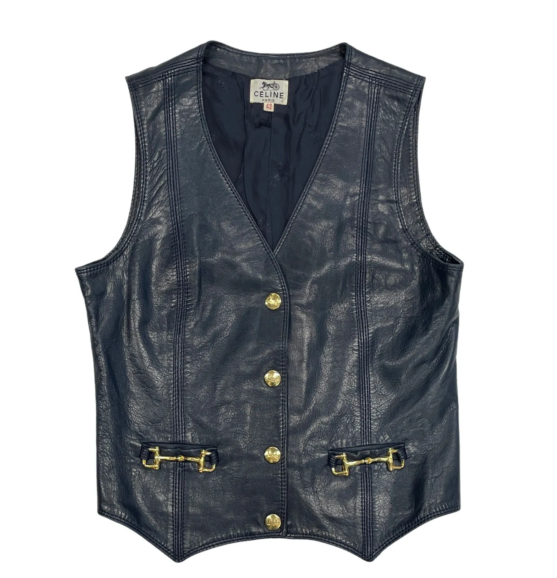 Celine Navy Leather Logo Vest