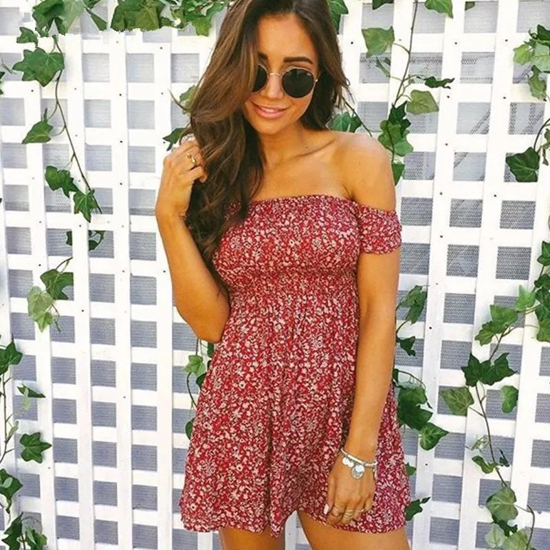 Celino Women Sexy Cocktail Party Off Shoulder Short Sleeve Printed Mini Dress
