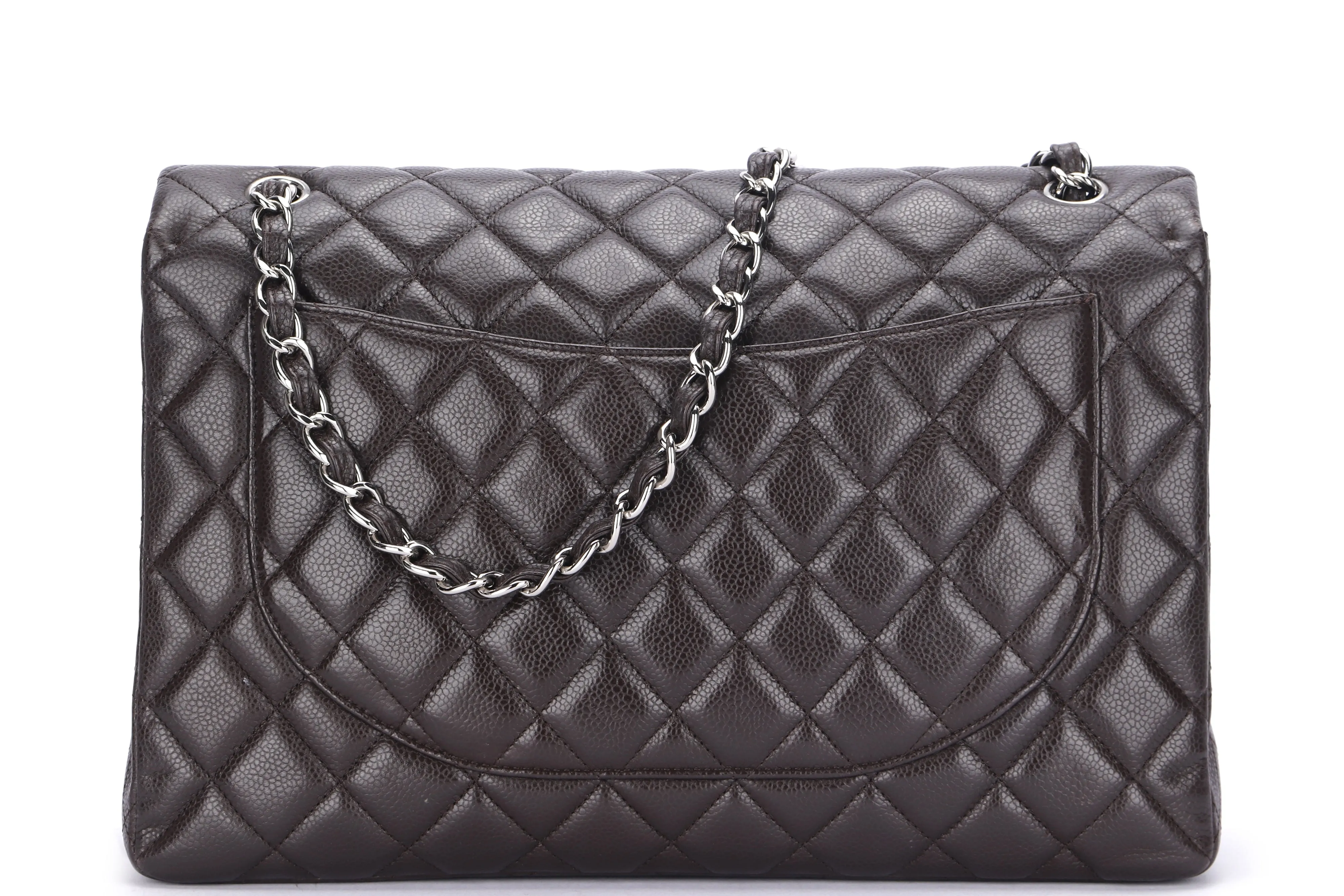 CHANEL CLASSIC FLAP MAXI SINGLE FLAP (1401xxxx) BROWN CAVIAR LEATHER, SILVER HARDWARE, WITH CARD, DUST COVER & BOX