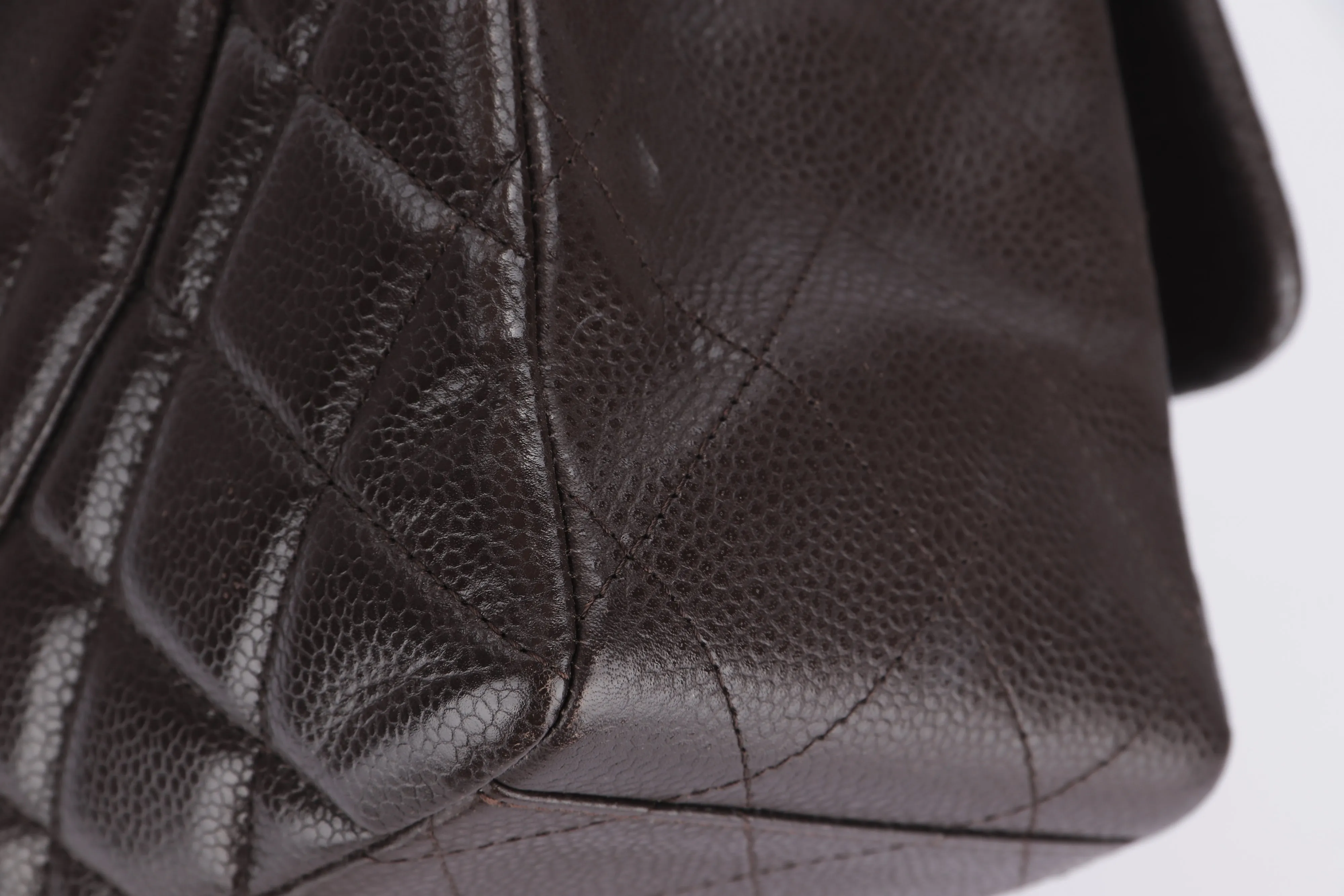 CHANEL CLASSIC FLAP MAXI SINGLE FLAP (1401xxxx) BROWN CAVIAR LEATHER, SILVER HARDWARE, WITH CARD, DUST COVER & BOX