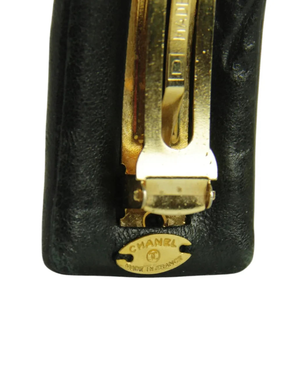 Chanel Vintage Black Lambskin CC Hair Barrette