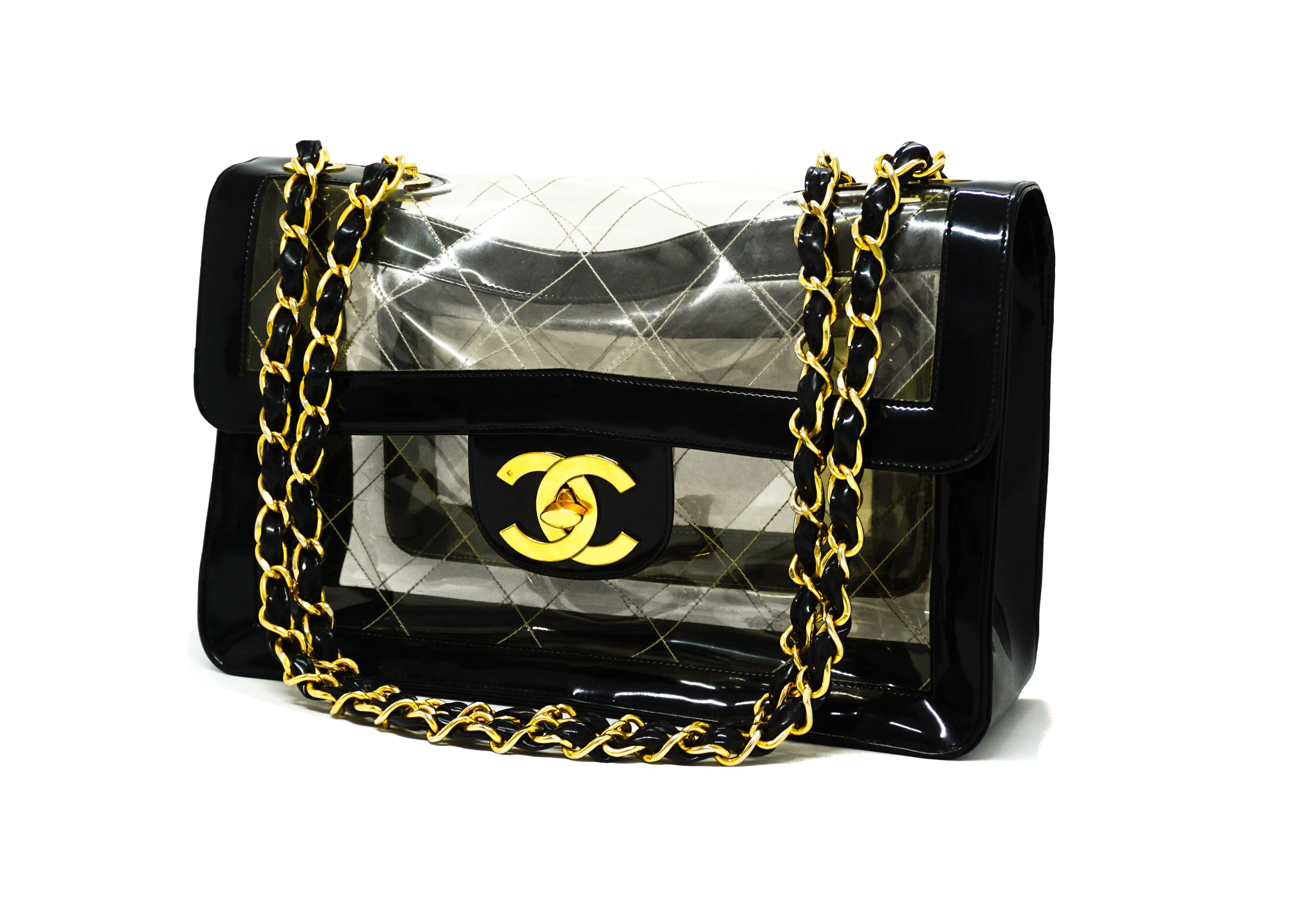 Chanel Vintage Rare Patent & PVC Maxi Jumbo