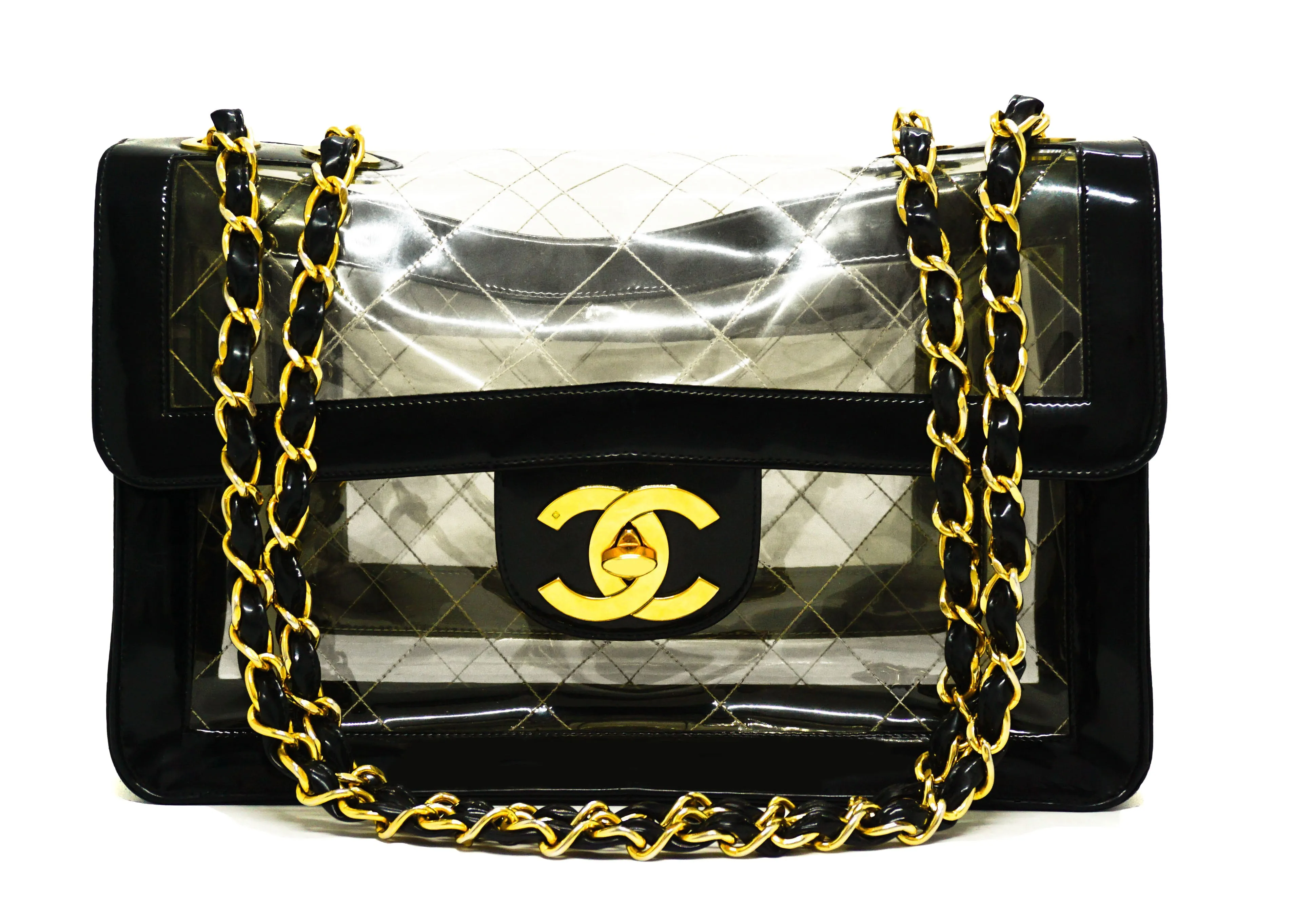 Chanel Vintage Rare Patent & PVC Maxi Jumbo