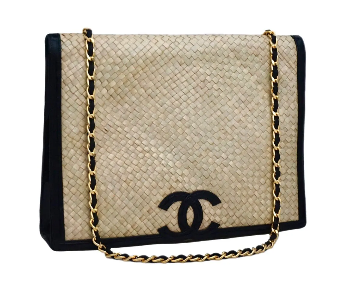 Chanel Vintage Wicker & Black Patent Jumbo