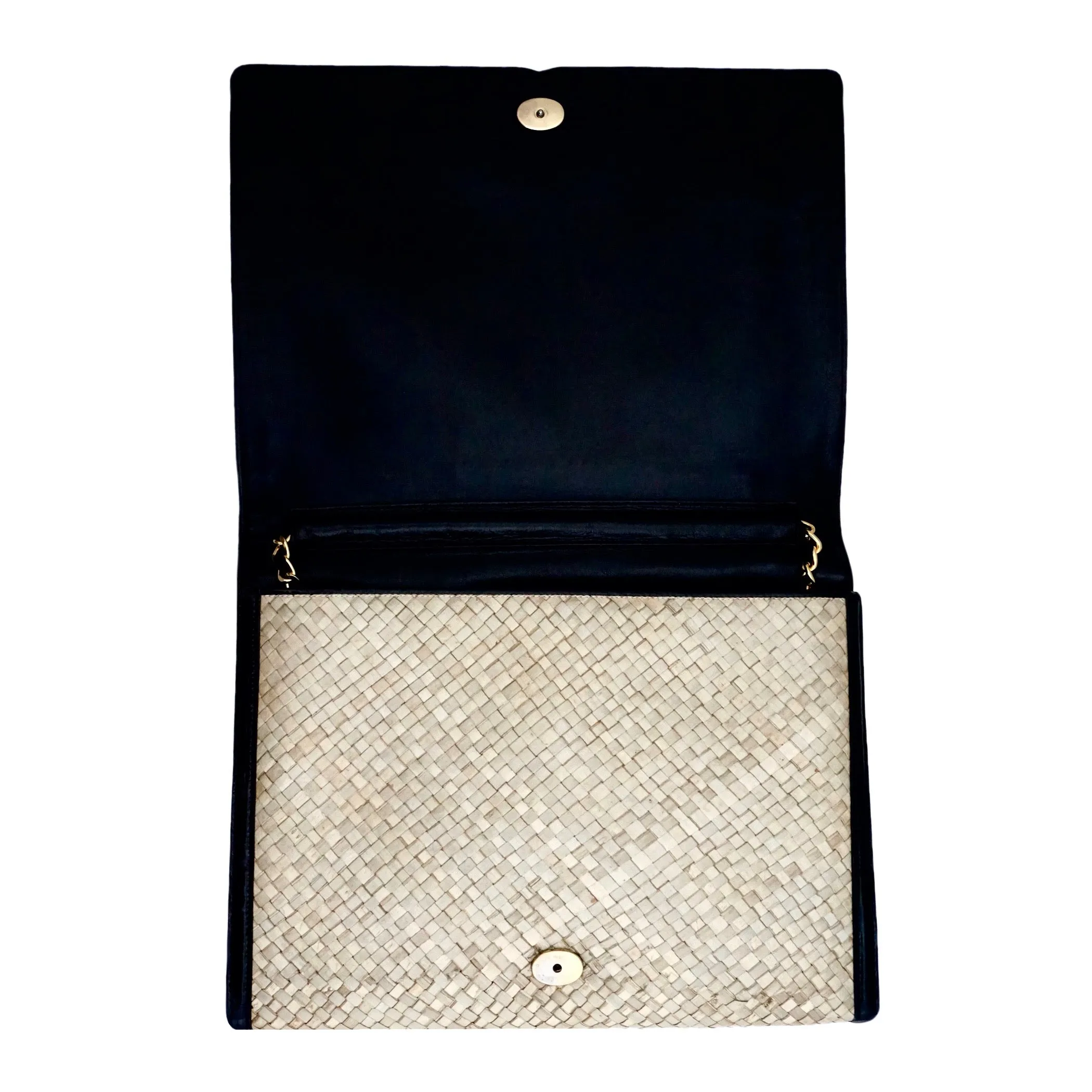 Chanel Vintage Wicker & Black Patent Jumbo
