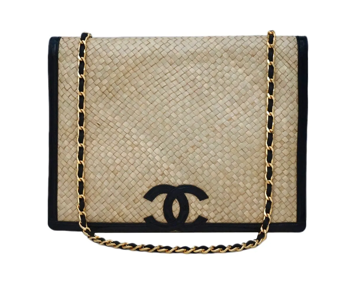 Chanel Vintage Wicker & Black Patent Jumbo