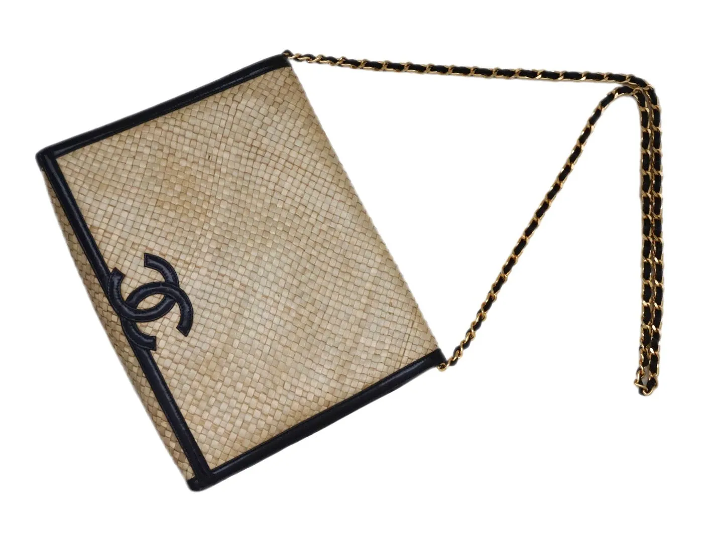 Chanel Vintage Wicker & Black Patent Jumbo