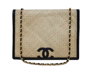 Chanel Vintage Wicker & Black Patent Jumbo