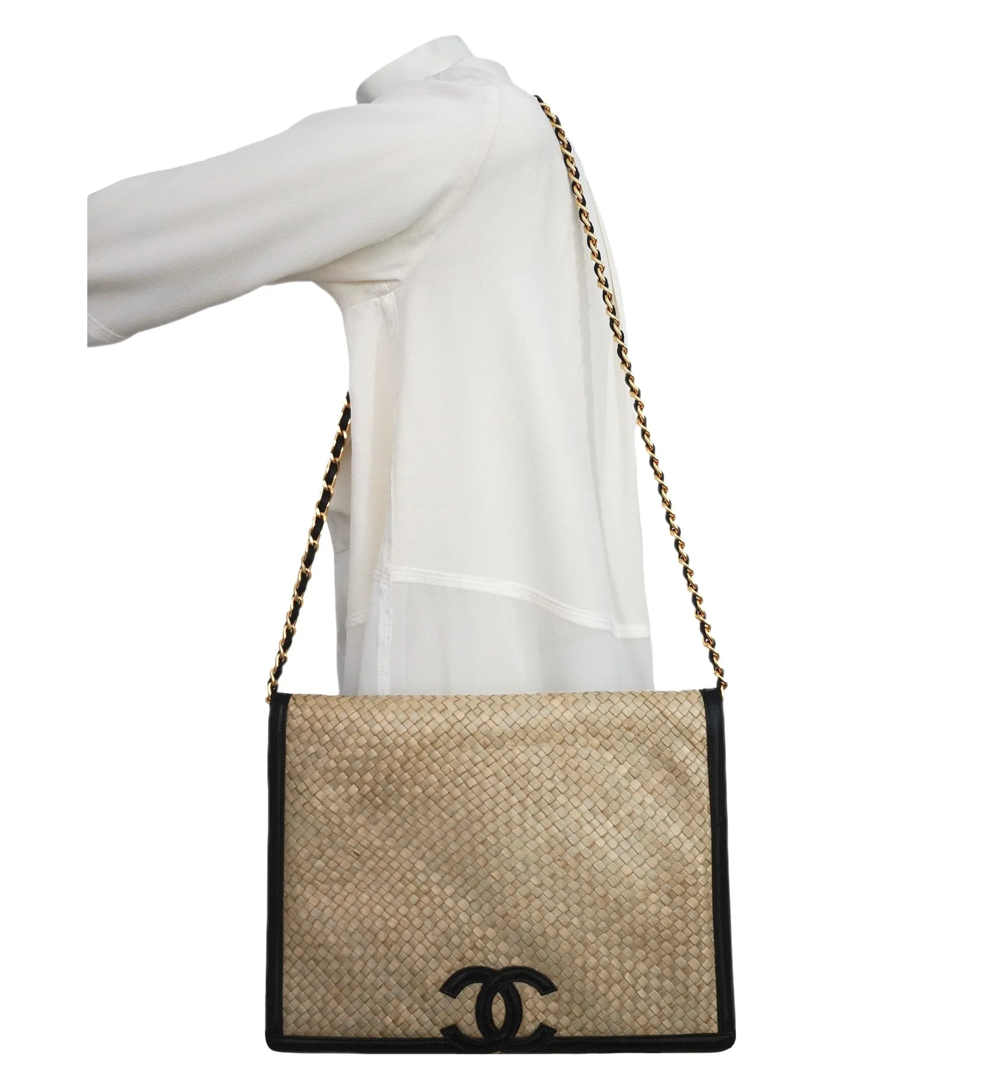 Chanel Vintage Wicker & Black Patent Jumbo