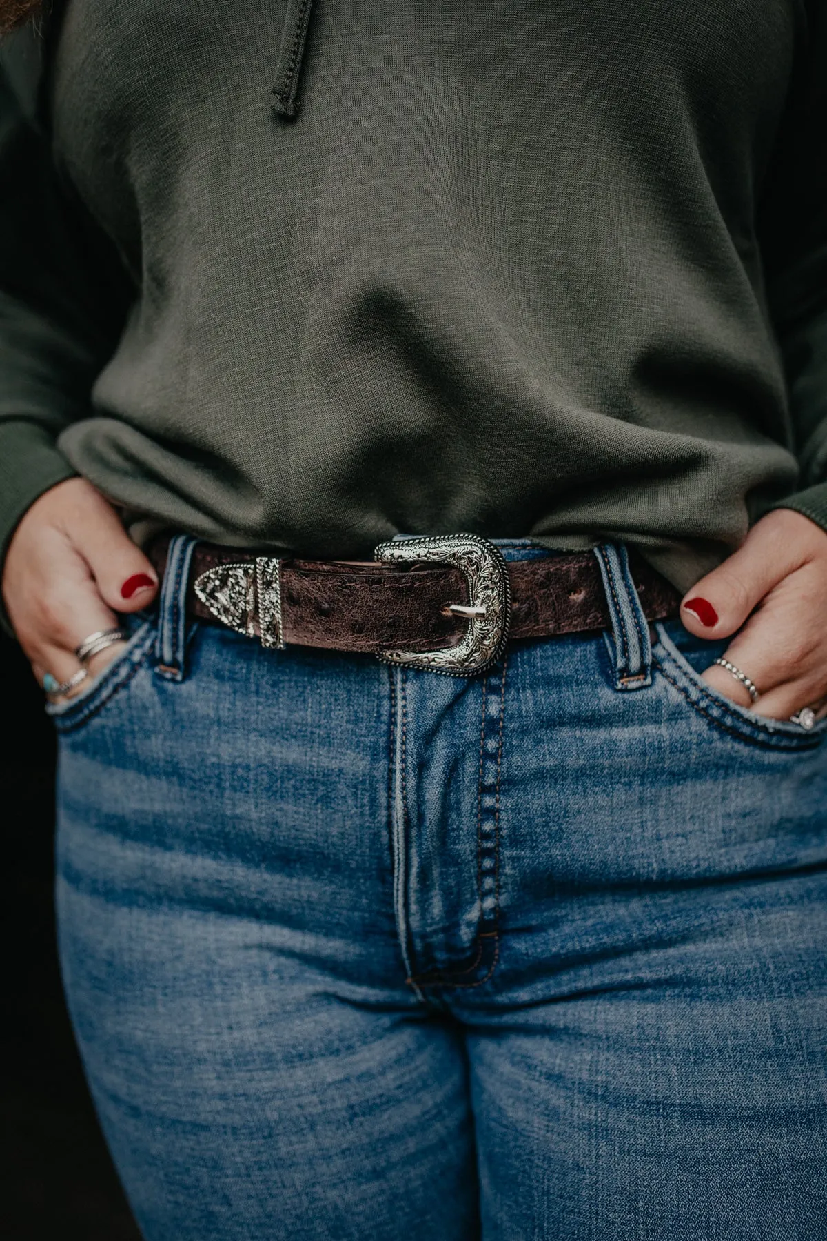 Chocolate Vintage Ostrich Leather Belt (Sizes 30-44)